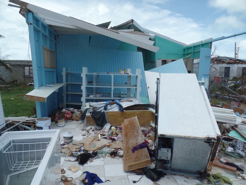 A house flattened by a hurricane.