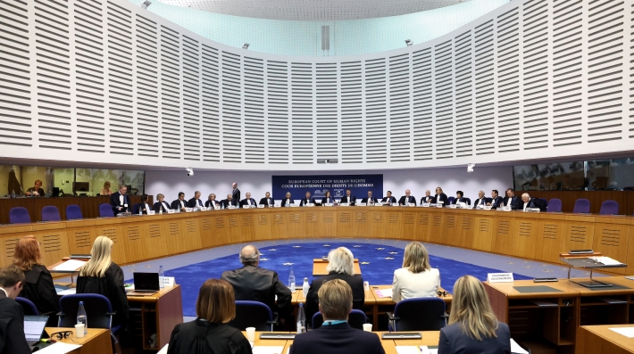 An interior of a court room.