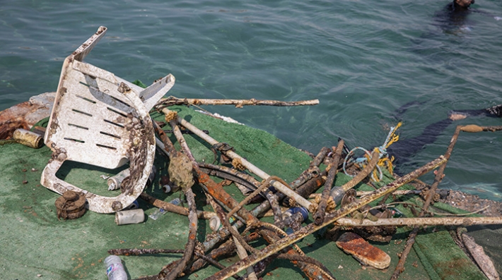 decayed waste materials taken out from Red sea, Cleaning sea, Jeddah, Saudi Arabia, 2019